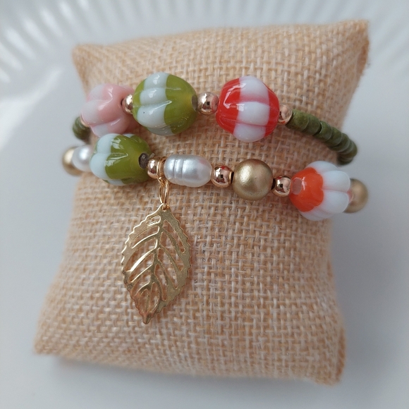 Handcrafted Jewelry Bracelet Set Charm Porcelain Crystal Beads - Picture 3 of 3